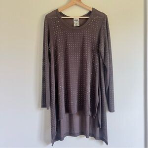 Rhinestone Tunic Sweater Size Large medium brown fits 12/14